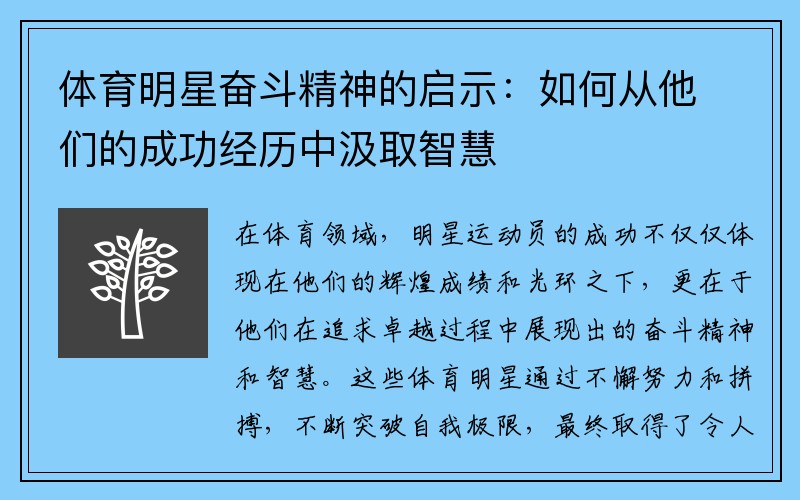 体育明星奋斗精神的启示：如何从他们的成功经历中汲取智慧